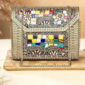 Handmade Velvet <b>Sequins</b> Beaded Classic Flap Evening Clutch with Chain Strap up to 1L Capacity Metallic Elegant Party - Product Image 1
