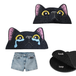 Cute Cat Face Embroidered <b>Hook</b> And Loop Patch - Product Image 2