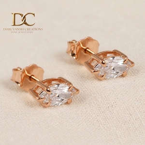 Boucles d'oreilles solitaires en or rose massif 14 carats avec diamant de laboratoire taille marquise pour femme, bijoux fins de luxe minimalistes pour mariage - Product Image 2