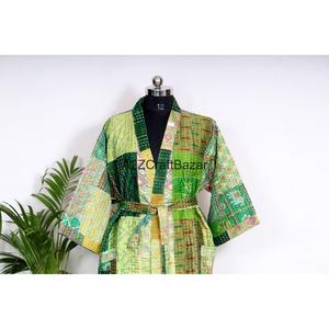 Kimono pour femmes, design japonais, 100% coton, léger, col en V, fermeture à cordon, manches longues, imprimé floral, poches Kantha - Product Image 4