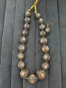 Indian Bridal Mala <b>Long</b> <b>Necklace</b> Set Girls Women party with Rose Quartz Pear Cut Crystals and Matching Earrings for Wedding - Product Image 6