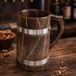 Handmade Wooden <b>Drink</b> Holder with Lid Vintage Design Eco-Friendly CE Certified Microwave Safe <b>for</b> Mugs Home & Outdoor Use - Product Image 1