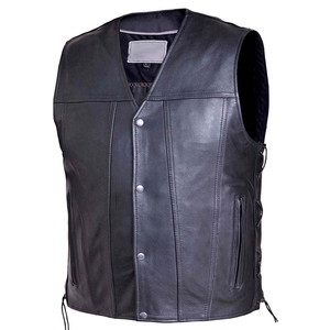 Gilet de motard sans manches en cuir véritable beige pour homme, design unique et respirant, idéal pour la saison hivernale - Product Image 1