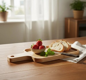 Planche à découper en bois de forme rectangulaire avec poignée, grain naturel, qualité alimentaire, non toxique, durable, écologique, passe au lave-vaisselle - Product Image 4