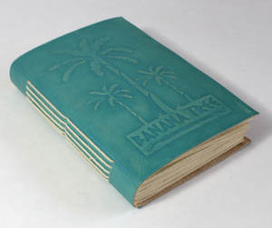 Hermoso diario encuadernado en cuero color azul cielo, cuero de cabra suave con estampado de banano en la parte frontal. - Product Image 2