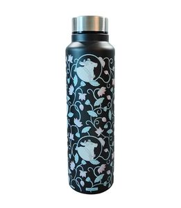 Handcrafted Stainless <b>Steel</b> Water <b>Bottle</b> with Floral Cow Design Black Matte Reusable Leakproof Eco-Friendly <b>Bottle</b> - Product Image 1