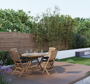 Juego de Mesa de Comedor Redonda de Madera de Teca Sólida para Exteriores con Sillas Plegables, Acabado Natural, Muebles de Jardín y Patio para Cafetería, Villa, Resort - Product Image 5