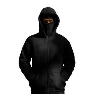 Custom Oversize 100% Cotton Ninja Vintage Hoodie for <b>Men</b> Pullover Turtleneck <b>Snood</b>/Mask Solid Print Dropped Shoulder Hip Hop - Product Image 2