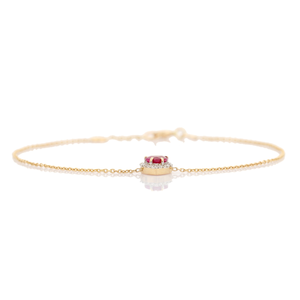 Magnifique Bracelet Cœur Halo en Rubis et Diamants Personnalisé en Or Jaune Pur 14 carats – Cadeau d'Anniversaire, Bijou Empilable – Vente en Gros - Product Image 5