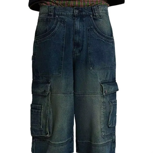 Pantalon cargo en jean pour homme à prix abordable, style urbain, 6 poches, grandes tailles, effet délavé, logos personnalisés, service OEM - Product Image 3