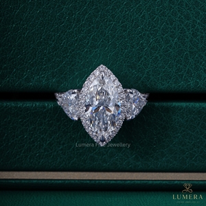 5.7CT Marquise Cut Lab Grown Diamond Halo Engagement Ring 14K 18K White Gold Heart Shape Side Stone Multi <b>Row</b> Pave Bridal Band - Product Image 2