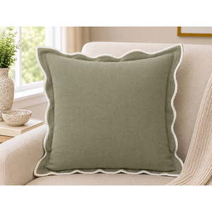 Housse de coussin en lin de qualité supérieure avec bord festonné |   Housse de coussin décorative bleue avec passepoil contrastant pour canapé et décoration intérieure - Product Image 3