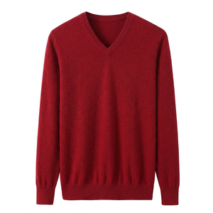 Pull en laine col V pour homme, couleur unie, manches longues, anti-boulochage, épaisseur standard, idéal pour l'automne - Product Image 1