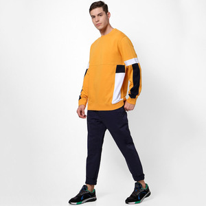 Sudadera de cuello redondo con bloques de color para hombre, amarillo mostaza, forro polar, estilo casual deportivo, ropa de calle, manga larga - Product Image 5