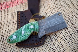 Couteau à découper artisanal en acier Damas avec manche en résine et étui en cuir, pour extérieur, EDC, DIY, OEM, vente en gros - Product Image 2