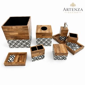 Wooden <b>Square</b> Bathroom Accessory Set Soap Shampoo Boxes Tray Toilet Paper Holder Hotel Decor - Product Image 3
