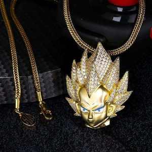 Colgante de Cabeza Saiyan con Baño de Oro, Diseño de Personaje de Dibujos Animados Super Saiyan Goku, Microincrustaciones de Zirconia, Collar Hip Hop para Hombre - Product Image 2