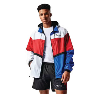 Conjuntos Deportivos Cortos Unisex con Bordado Personalizado, Chaqueta Cortavientos de Satén con Botones y Pantalones Cortos con Capucha y Cremallera para Verano, 2 Piezas para Hombre - Product Image 2