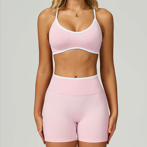 High Quality Two-Piece Sports <b>Bra</b> and High Waisted Shorts Set Solid Color Yoga Tank Top and Fitness Kit Front Logo Breathable - Product Image 4