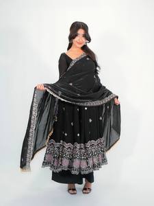 Women's Heavy silk Embroidered Sequence Work <b>Top</b> Salwar Kameez Cut Work Sleeve Dupatta Stitched Ethnic Sun Protection - Product Image 1