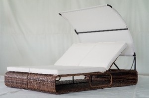Outdoor Rattan Double Sun Lounger with Adjustable Canopy Cushions Wicker Daybed for Hotel Patio - Product Image 1