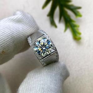 Round Moissanite Prong Setting Luxury Men's <b>925</b> Sterling <b>Silver</b> 18K Gold Plated Wedding Band Engagement <b>Ring</b> for Anniversary - Product Image 2