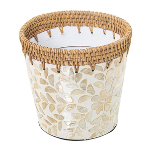 Maceta de Ratán con Incrustaciones de Madreperla, Cesta Decorativa de Mosaico de Conchas, Maceta y Organizador de Fibra de Lujo - Product Image 1