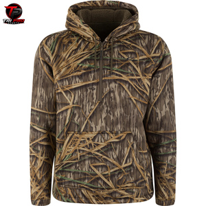 Sudadera de Caza para Hombre con Cremallera de un Cuarto, Forro Polar Sherpa, Capucha Ajustable y Bolsillo Frontal Tipo Canguro, Camuflaje de Caña de Río y Aves Acuáticas para Exteriores - Product Image 1