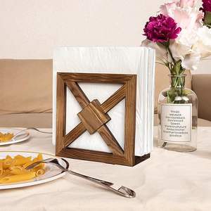 Porta Servilletas de Madera con Diseño Geométrico de Cubo, Madera Carbonizada, Decoración Rústica para Mesa de Comedor, Cocina, Restaurante, Hotel, Moderno - Product Image 2