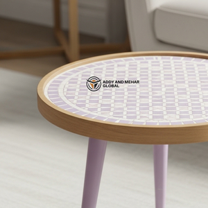 Modern Meena Design Accent <b>Stool</b> – Round Wooden Footstool for Living Room - Product Image 3