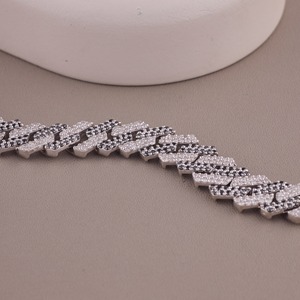 Bracelet de luxe pour homme en or massif 18 carats plaqué rhodium, avec moissanite noire et blanche, maillons cubains glacés, bicolore, style hip-hop, cadeau pour fête, SATANI - Product Image 5