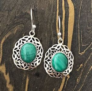 Malachite Gemstone Sterling Silver Filigree Handmade Drop Earrings for Everyday Wear Good Quality Stone Jewelry Wholesale - Product Image 3
