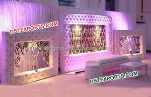 Amazing Indian Engagement Stage Leather Panels Wedding White Themed Leather <b>Backdrop</b> Wall Tufted Leather <b>Frame</b> for Wedding - Product Image 2