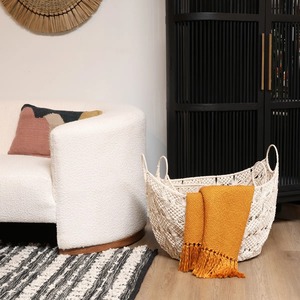 Vintage White Macrame <b>Basket</b> Perfect For Shopping Storage Grocery Organizer And Reusable Home Storage Solution From India - Product Image 2