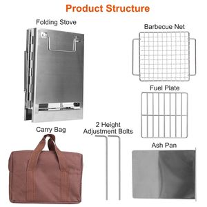 Grande argento acciaio inossidabile pieghevole cucina esterna Backpacking sopravvivenza falò Grill per escursioni barbecue-stufa a legna campeggio - Product Image 5