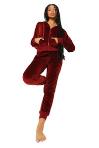 Women's Custom Logo Zip-Up Drawstring Hoodie Jogger Velour Two-Piece Casual Loungewear Spring Fashion Sweatsuit Set Tracksuits - Product Image 4