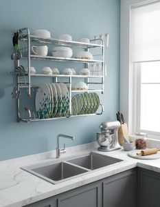 Étagère à vaisselle en métal à 4 niveaux avec crochets pour le rangement des bols, assiettes et tasses dans la cuisine - Product Image 2