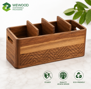 Boîte de rangement pour ustensiles de cuisine en bois d'acacia sur mesure OEM, organisateur de couverts en bois multi-compartiments pour restaurant et maison - Product Image 2