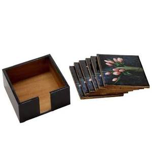 Sous-verres en bois naturel écologiques imprimés pour servir le thé, le café et les boissons froides, protège les tables en bois et en verre - Product Image 1