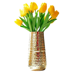 Modern Brass Tabletop <b>Vase</b> <b>Gold</b> Finish Contemporary Design Holds Water Decorative Flower Holder for Home Hotel Use - Product Image 1