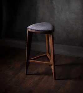 Modern Triangular Wooden Bar <b>Stool</b> Grey Fabric Upholstered <b>Cushion</b> High Chair Counter <b>Stool</b> for Kitchen Pub - Product Image 4