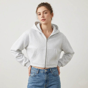 Women’s Premium <b>Cropped</b> <b>Zip</b>-<b>Up</b> Hoodie – Oversized Fleece Streetwear Sweatshirt for Casual Fashion wholesaler fleece crop top - Product Image 5