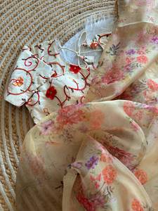 Elegante Saree de Organza con Estampado Floral, Base Beige con Diseño de Flores Multicolores, Tela Suave y Transparente con Borde Bordado - Product Image 2