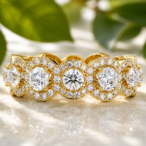 Classic Halo Full Eternity Band Ring 14k Gold Luxury Cluster Wedding Band Rings Round Cut Lab Grown Diamond Engagement Rings - Product Image 1
