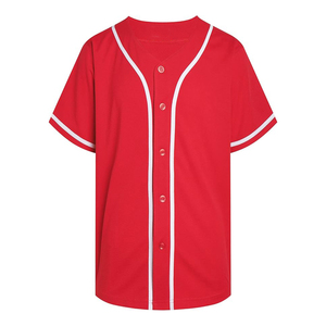 Camiseta de Béisbol Roja Brillante con Ribete Blanco, Uniforme Deportivo Personalizado para Equipo, con Botones y Cuello en V - Product Image 1