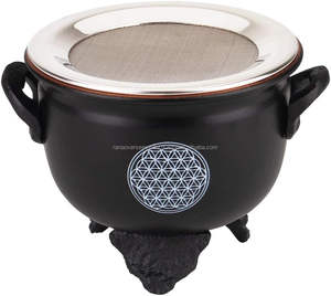 Quemador de incienso de hierro con estampado floral de caldero, asa de hierro fundido, laterales color cobre y negro, para quemar carbón de agarwood - Product Image 4