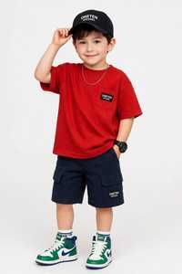 T-shirt rouge à manches courtes et col rond pour homme ONETEN APPAREL, avec poche et logo sur le devant, 100% coton, impression numérique, tricoté - Product Image 3