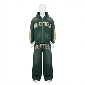 Conjunto de chándal de dos piezas con sudadera con capucha extragrande personalizada con cremallera y pantalones deportivos de pierna ancha - Product Image 3