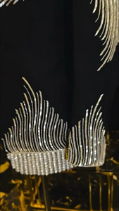 Men’s Black Embellished Blazer with Crystal Fringe & Beaded Design | Designer Wedding Party Tuxedo Jacket - Product Image 4