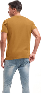 T-shirt en coton jaune moutarde à manches courtes pour homme, col rond, couleur unie, coupe classique, respirant, jersey tricoté 180g - Product Image 2